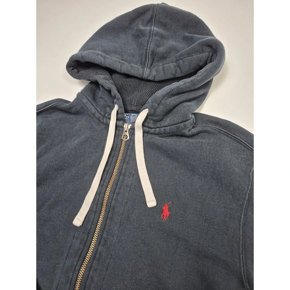 Polo Ralph Lauren Hoodie Mens M Blue Fleece Full Zip Waffle Hood Pony Logo